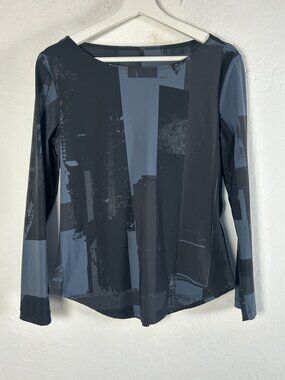 Porto San Francisco Womens Black Abstract Print Long Sleeve Top Italian Fabric